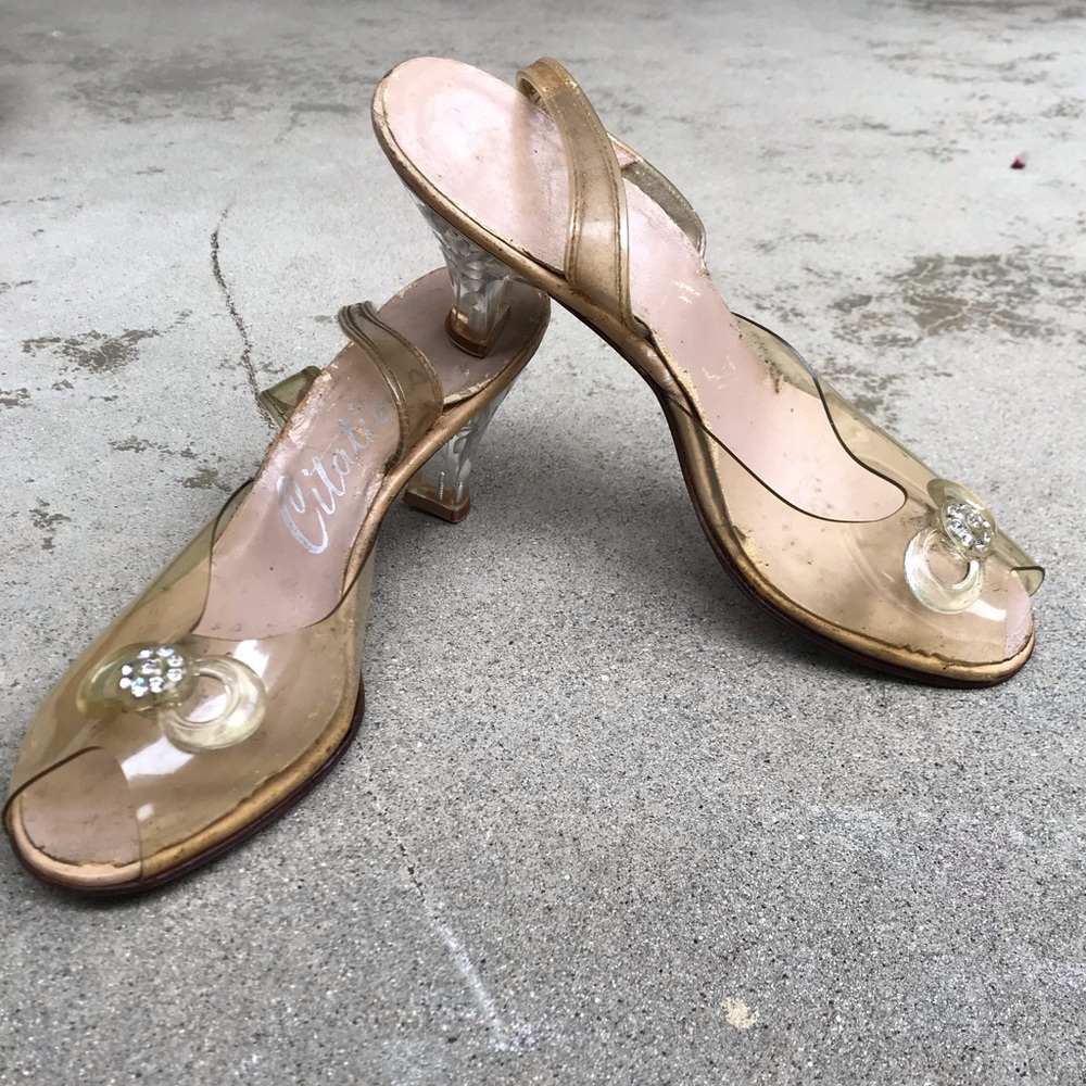 Vintage Clear Plastic Sandals Heels size 7
